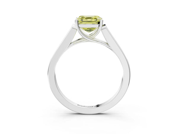 Platinum Asscher Cut Cathedral Solitaire Engagement Ring Setting for Fancy Yellow Center