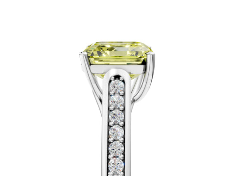 White gold Fancy Yellow Asscher Cut Solitaire Cathedral Diamond Engagement Ring with Channel-Set Band and Four-Prong Setting_20