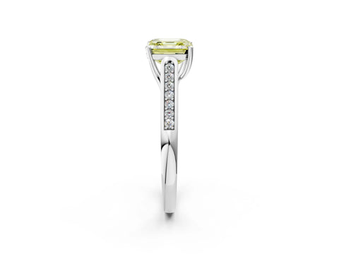 White gold Fancy Yellow Asscher Cut Solitaire Cathedral Diamond Engagement Ring with Channel-Set Band and Four-Prong Setting_5
