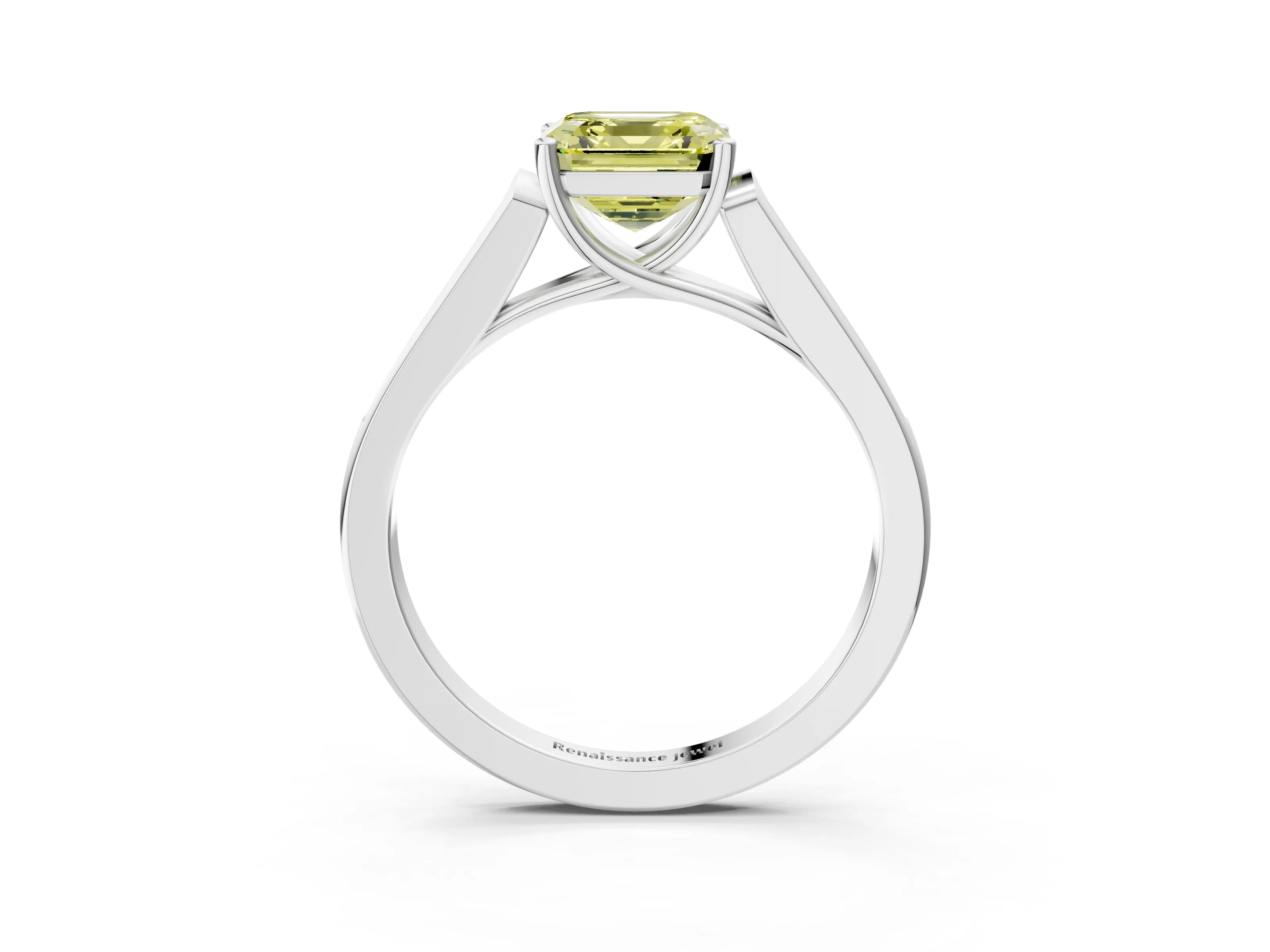 White gold Fancy Yellow Asscher Cut Solitaire Cathedral Diamond Engagement Ring with Channel-Set Band and Four-Prong Setting_6