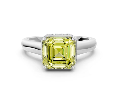 White gold Fancy Yellow Asscher Cut Solitaire Diamond Engagement Ring with Four-Prong Setting and Tapered Band_12