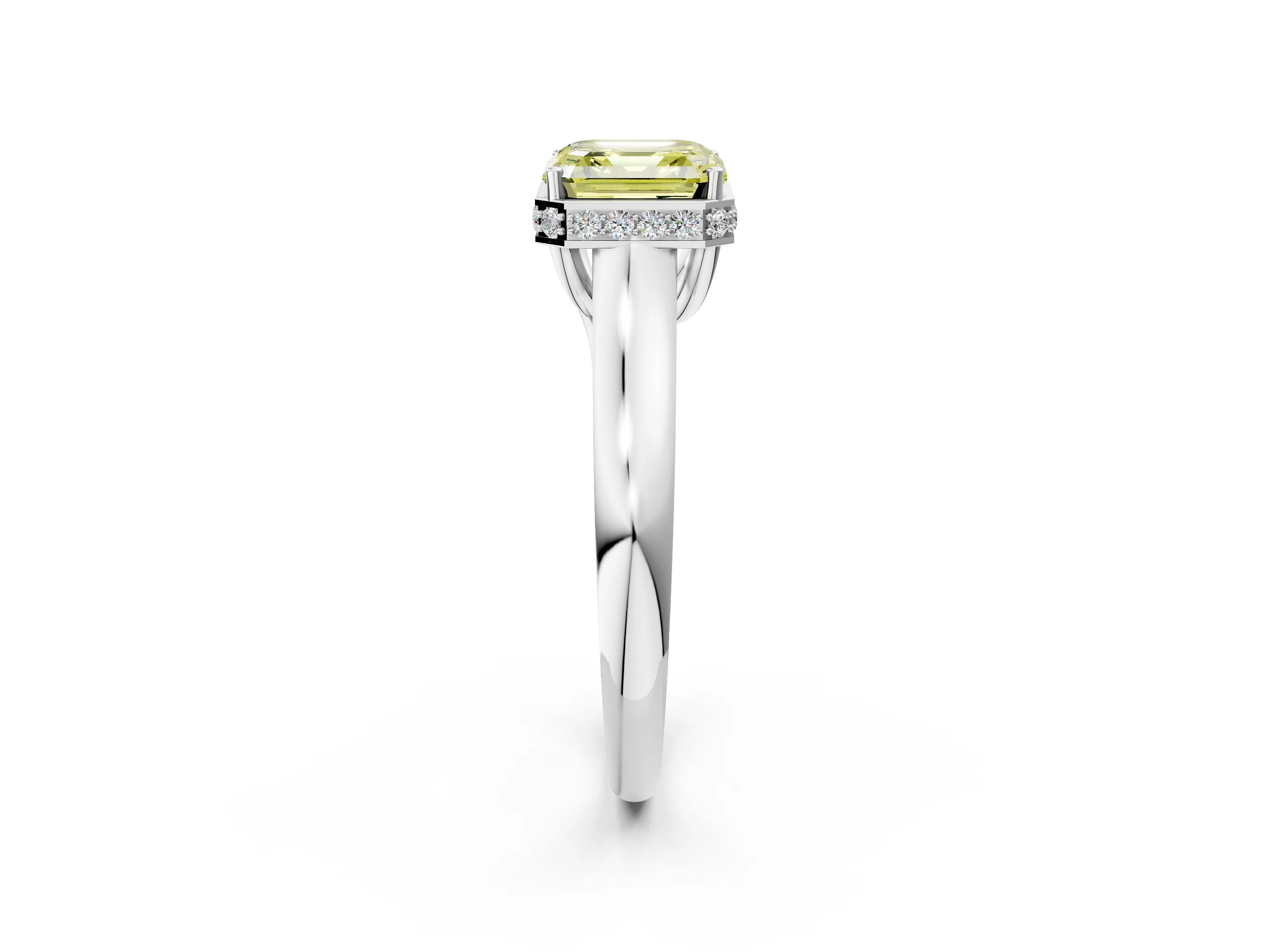 White gold Fancy Yellow Asscher Cut Solitaire Diamond Engagement Ring with Four-Prong Setting and Tapered Band_14