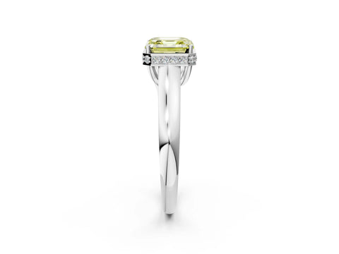 White gold Fancy Yellow Asscher Cut Solitaire Diamond Engagement Ring with Four-Prong Setting and Tapered Band_14