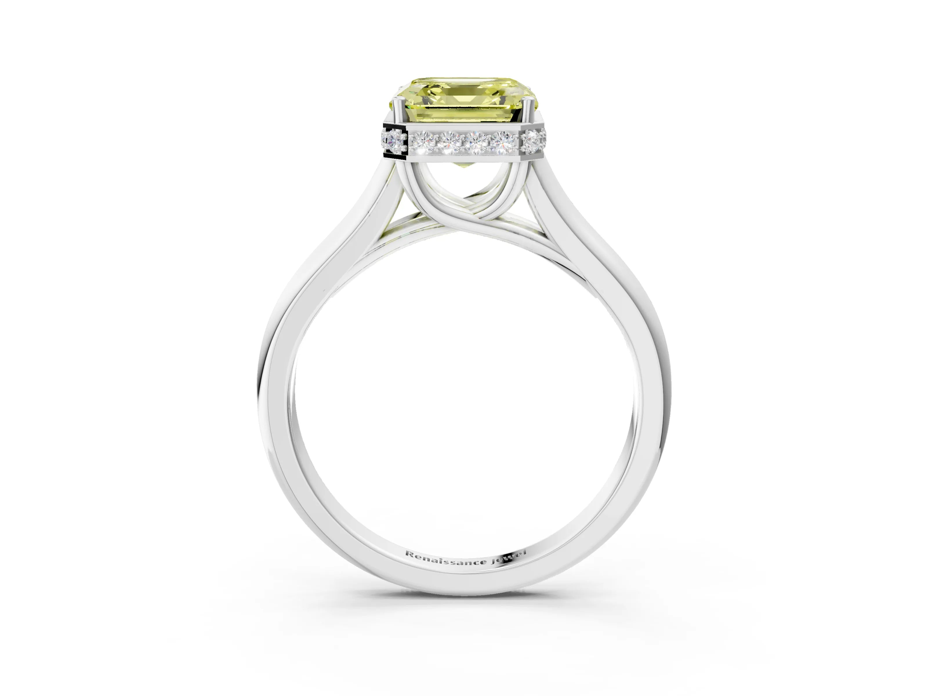 White gold Fancy Yellow Asscher Cut Solitaire Diamond Engagement Ring with Four-Prong Setting and Tapered Band_15