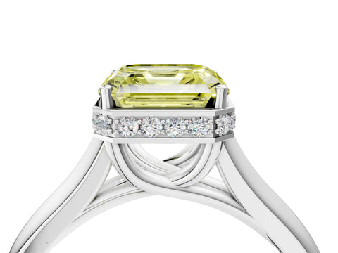 White gold Fancy Yellow Asscher Cut Solitaire Diamond Engagement Ring with Four-Prong Setting and Tapered Band_16
