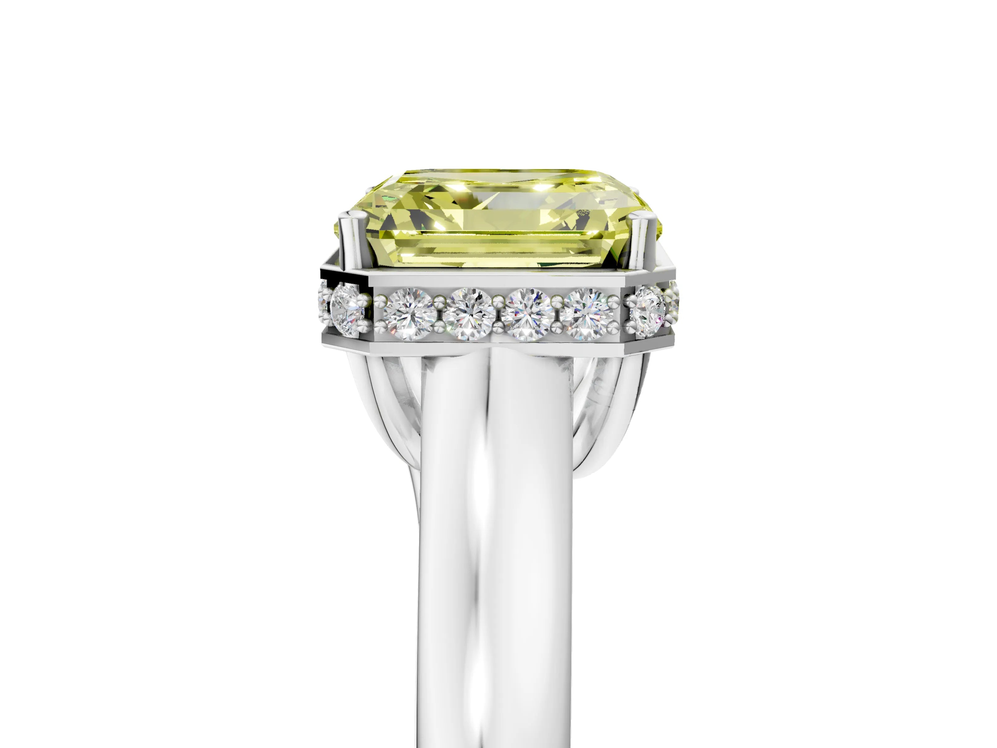 White gold Fancy Yellow Asscher Cut Solitaire Diamond Engagement Ring with Four-Prong Setting and Tapered Band_17