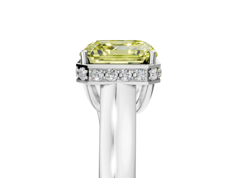White gold Fancy Yellow Asscher Cut Solitaire Diamond Engagement Ring with Four-Prong Setting and Tapered Band_17