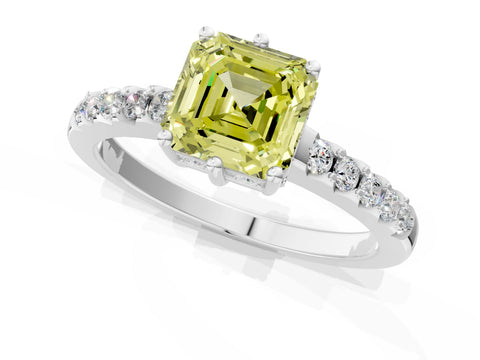White gold Fancy Yellow Asscher Cut Solitaire Diamond Engagement Ring with Pavé Band and Six-Prong Setting_13