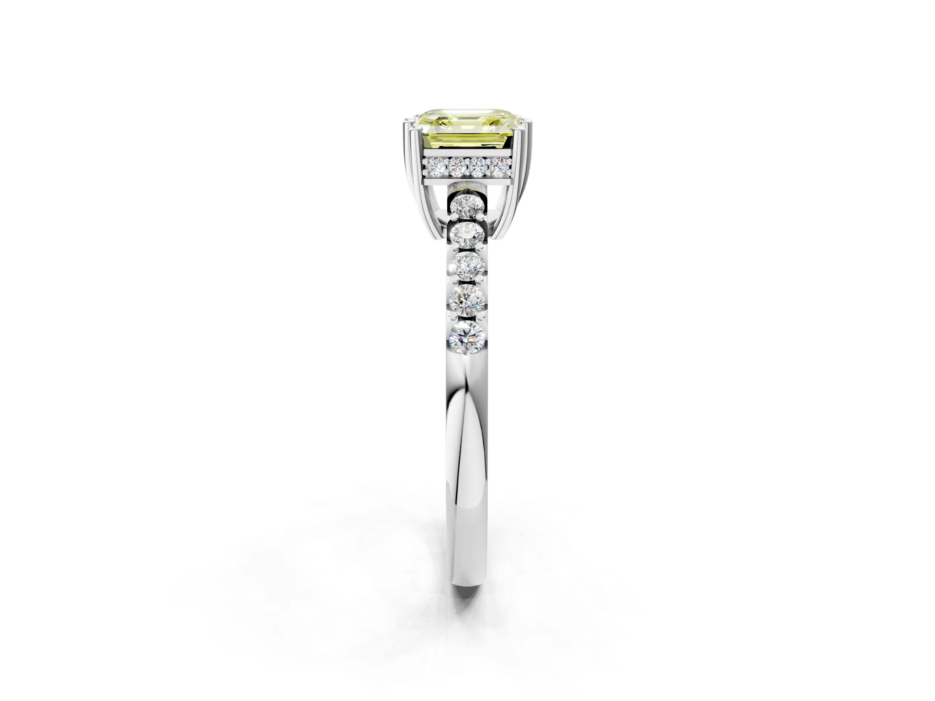 White gold Fancy Yellow Asscher Cut Solitaire Diamond Engagement Ring with Pavé Band and Six-Prong Setting_14