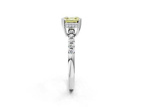 White gold Fancy Yellow Asscher Cut Solitaire Diamond Engagement Ring with Pavé Band and Six-Prong Setting_14