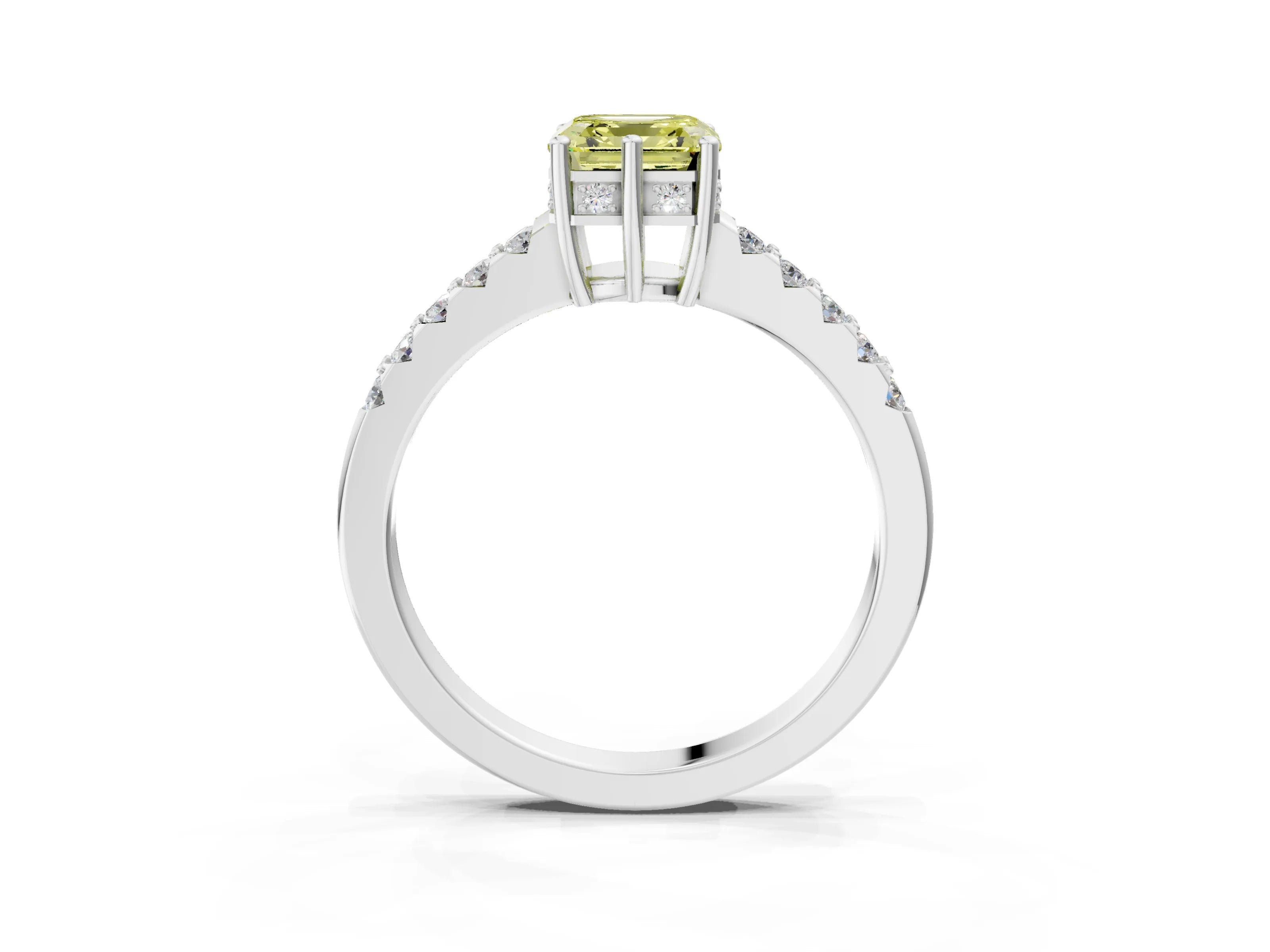 White gold Fancy Yellow Asscher Cut Solitaire Diamond Engagement Ring with Pavé Band and Six-Prong Setting_15