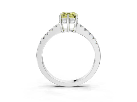 White gold Fancy Yellow Asscher Cut Solitaire Diamond Engagement Ring with Pavé Band and Six-Prong Setting_15