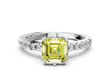 White gold Fancy Yellow Asscher Cut Solitaire Diamond Engagement Ring with Pavé Band and Six-Prong Setting_18