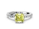 White gold Fancy Yellow Asscher Cut Solitaire Diamond Engagement Ring with Pavé Band and Six-Prong Setting_30