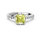 White gold Fancy Yellow Asscher Cut Solitaire Diamond Engagement Ring with Pavé Band and Six-Prong Setting_36