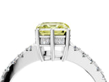 White gold Fancy Yellow Asscher Cut Solitaire Diamond Engagement Ring with Pavé Band and Six-Prong Setting_46