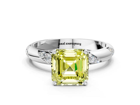 White gold Fancy Yellow Asscher Cut Solitaire Diamond Engagement Ring with Twisted Pave Band and Four-Prong Setting_19
