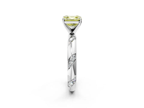 White gold Fancy Yellow Asscher Cut Solitaire Diamond Engagement Ring with Twisted Pave Band and Four-Prong Setting_21