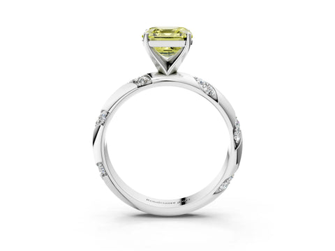 White gold Fancy Yellow Asscher Cut Solitaire Diamond Engagement Ring with Twisted Pave Band and Four-Prong Setting_22