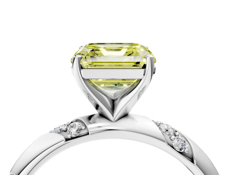 White gold Fancy Yellow Asscher Cut Solitaire Diamond Engagement Ring with Twisted Pave Band and Four-Prong Setting_23