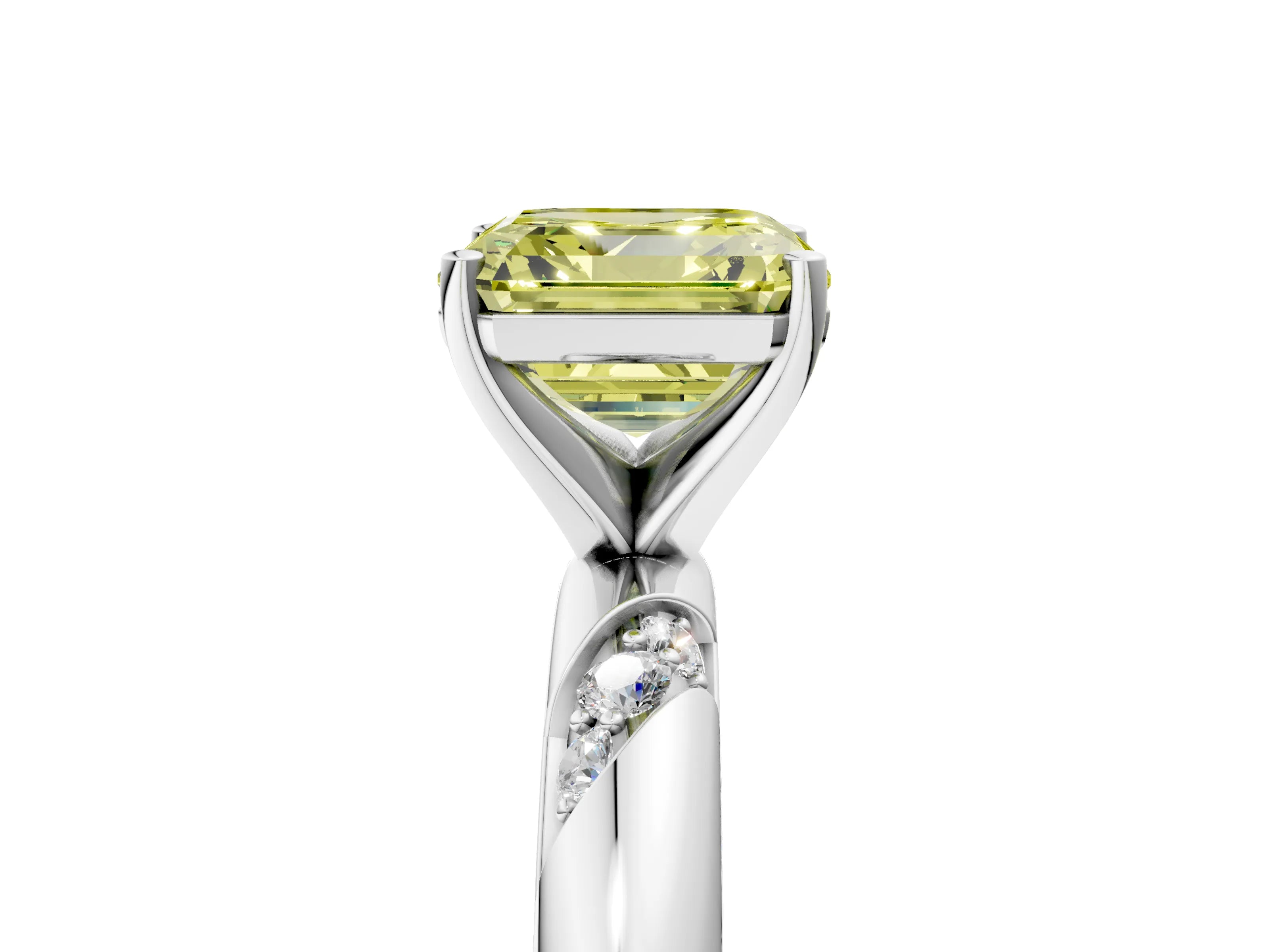 White gold Fancy Yellow Asscher Cut Solitaire Diamond Engagement Ring with Twisted Pave Band and Four-Prong Setting_24