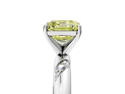 White gold Fancy Yellow Asscher Cut Solitaire Diamond Engagement Ring with Twisted Pave Band and Four-Prong Setting_24
