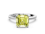 White gold Fancy Yellow Asscher Cut Solitaire Diamond Ring with Prong Setting and Plain Band_12