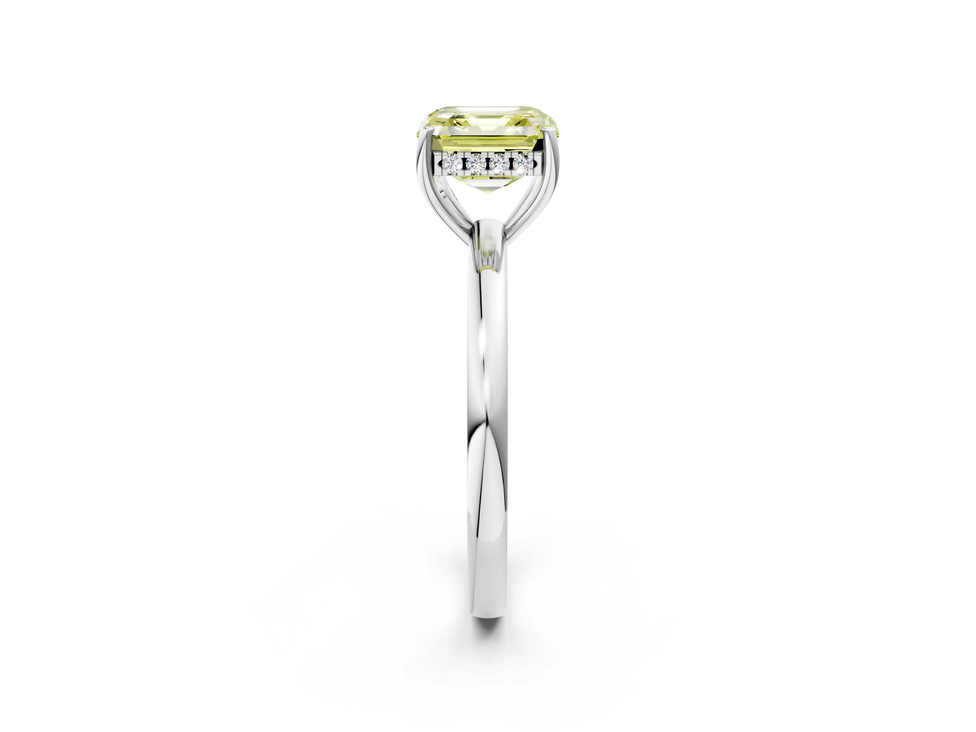 White gold Fancy Yellow Asscher Cut Solitaire Diamond Ring with Prong Setting and Plain Band_14