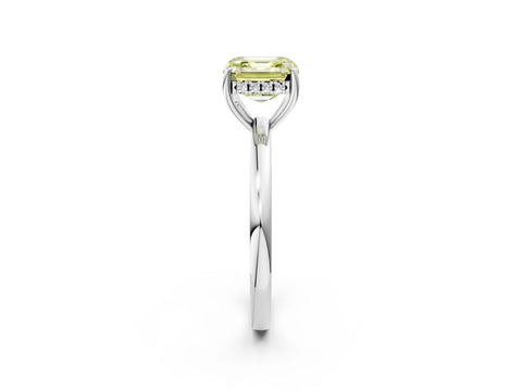 White gold Fancy Yellow Asscher Cut Solitaire Diamond Ring with Prong Setting and Plain Band_14