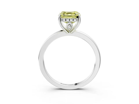 White gold Fancy Yellow Asscher Cut Solitaire Diamond Ring with Prong Setting and Plain Band_15