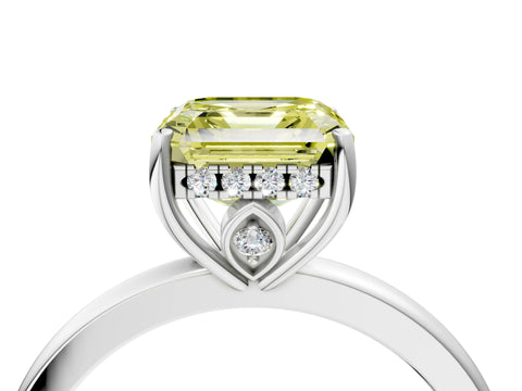 White gold Fancy Yellow Asscher Cut Solitaire Diamond Ring with Prong Setting and Plain Band_16