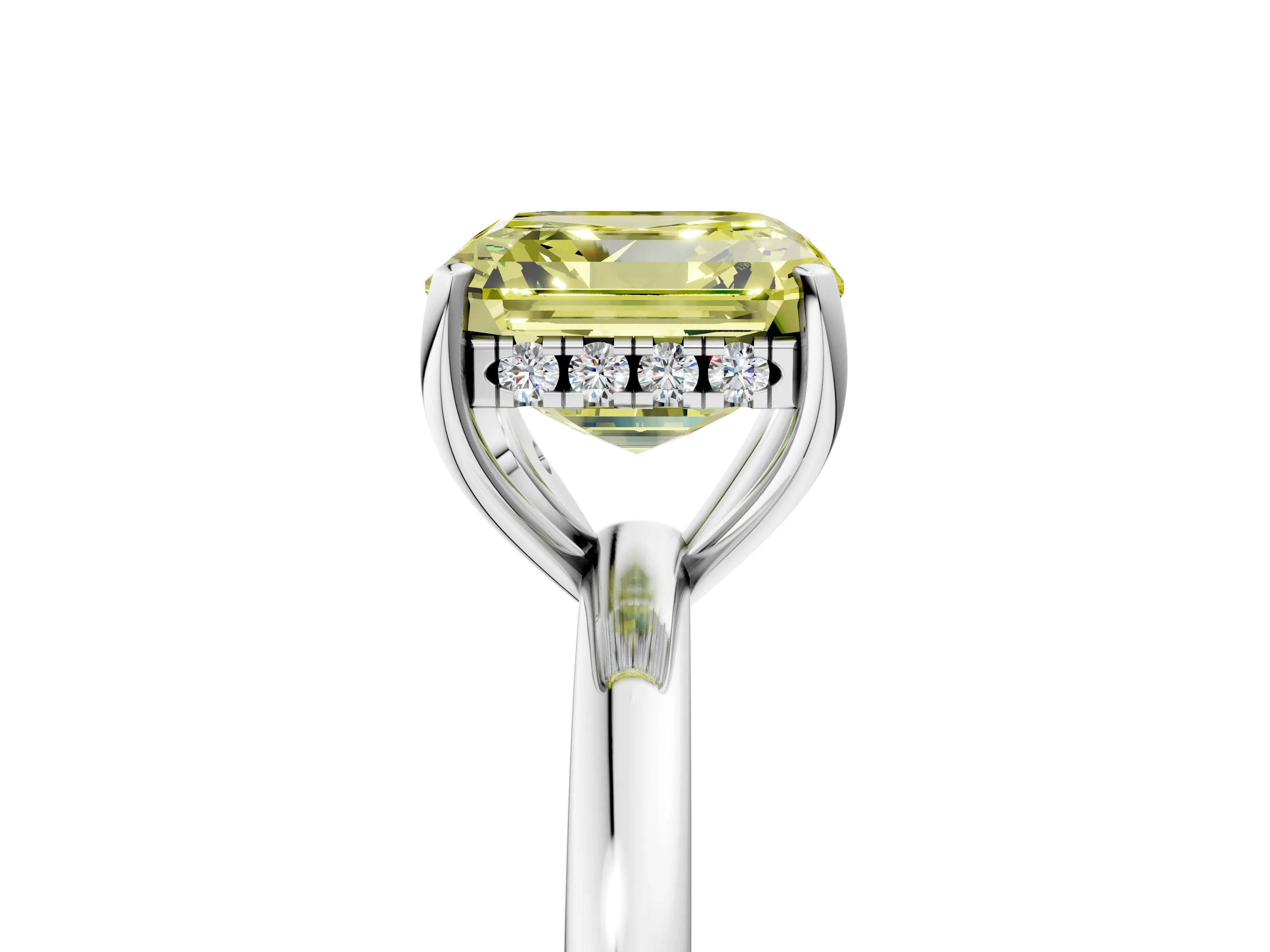 White gold Fancy Yellow Asscher Cut Solitaire Diamond Ring with Prong Setting and Plain Band_17