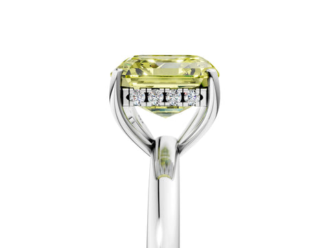 White gold Fancy Yellow Asscher Cut Solitaire Diamond Ring with Prong Setting and Plain Band_17