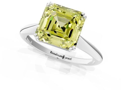 White gold Fancy Yellow Asscher Cut Solitaire Diamond Ring with Six-Prong Setting and Classic Band_1