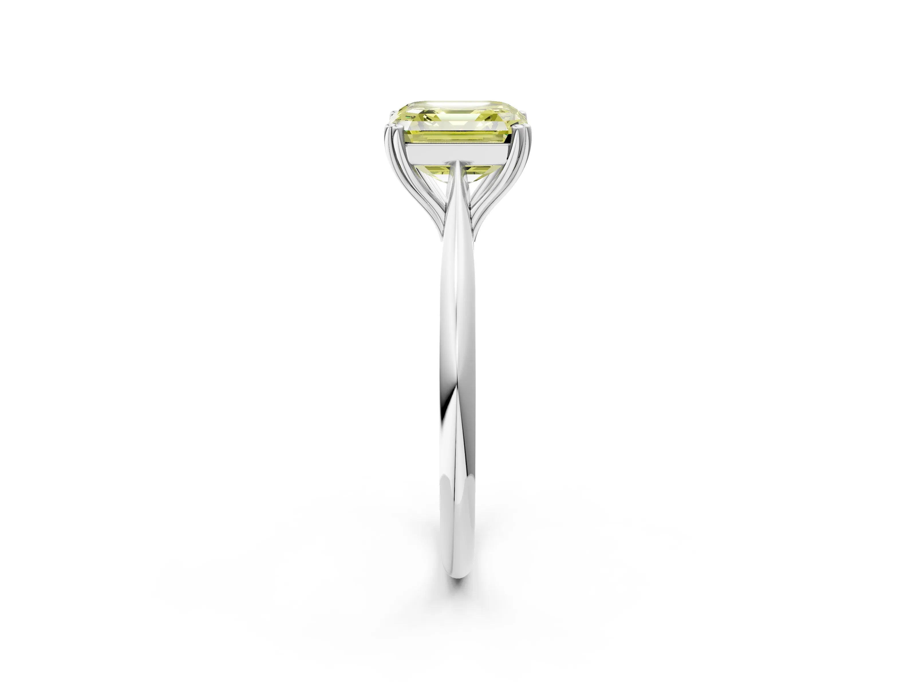 White gold Fancy Yellow Asscher Cut Solitaire Diamond Ring with Six-Prong Setting and Classic Band_2