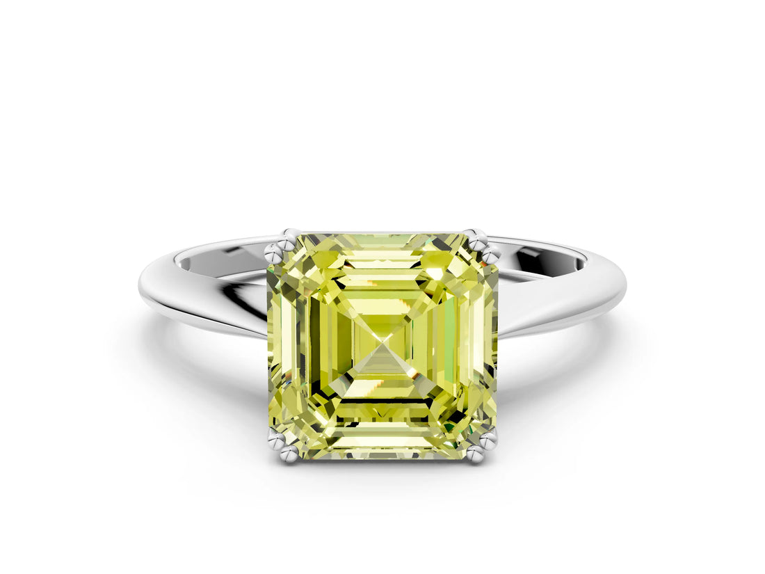 White gold Fancy Yellow Asscher Cut Solitaire Diamond Ring with Six-Prong Setting and Classic Band_264