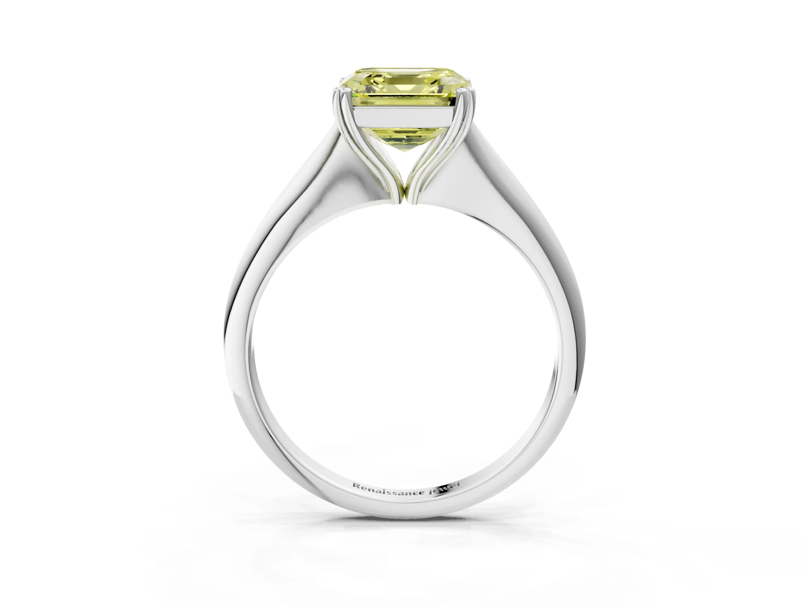 White gold Fancy Yellow Asscher Cut Solitaire Diamond Ring with Six-Prong Setting and Classic Band_3