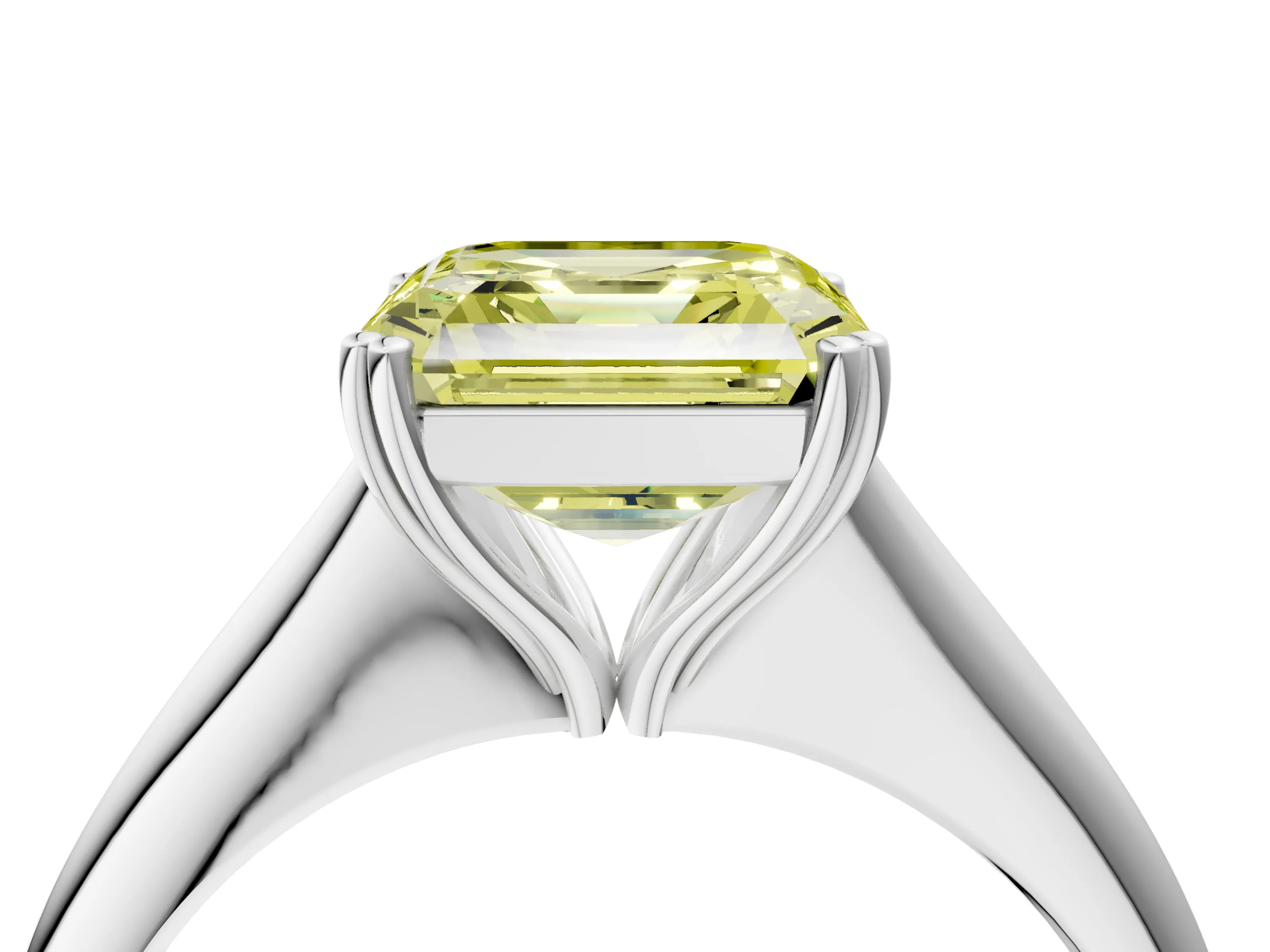 White gold Fancy Yellow Asscher Cut Solitaire Diamond Ring with Six-Prong Setting and Classic Band_4