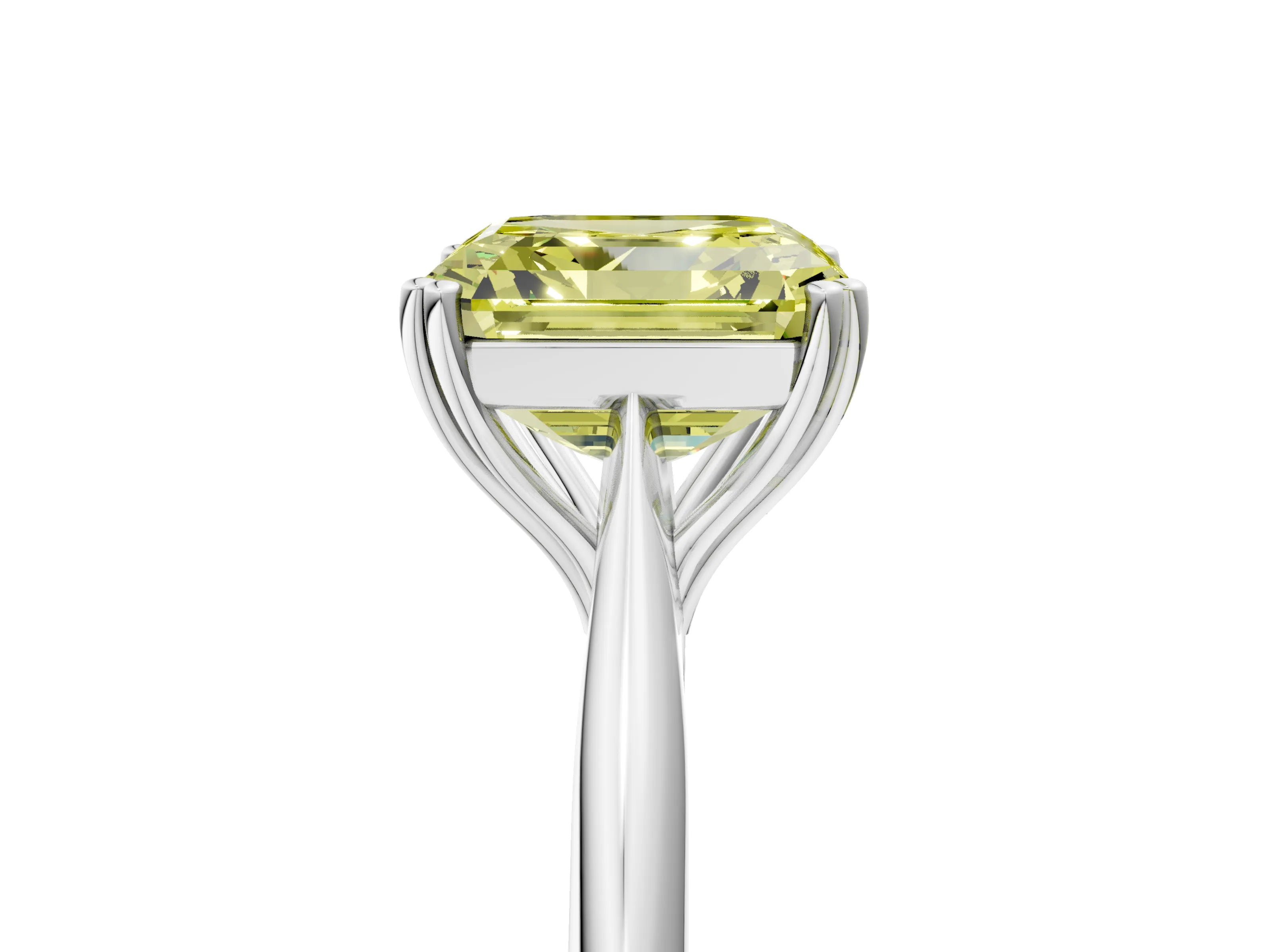 White gold Fancy Yellow Asscher Cut Solitaire Diamond Ring with Six-Prong Setting and Classic Band_5