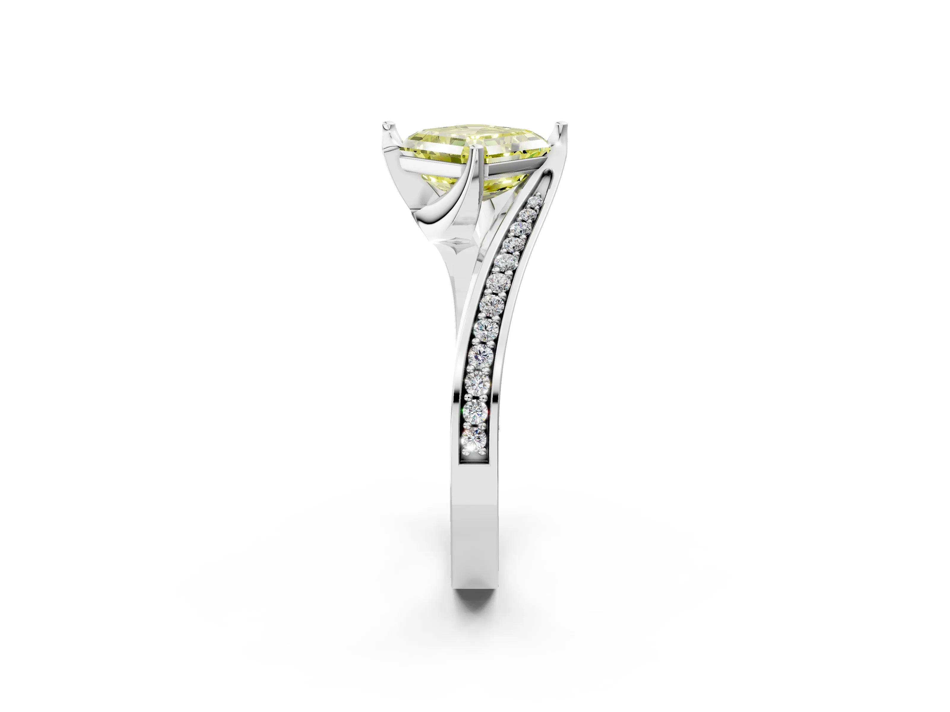 White gold Fancy Yellow Asscher Cut Solitaire Diamond Twist Band with Pavé Setting and Four-Prong Setting_14
