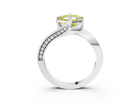 White gold Fancy Yellow Asscher Cut Solitaire Diamond Twist Band with Pavé Setting and Four-Prong Setting_15