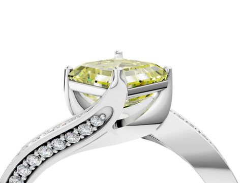 White gold Fancy Yellow Asscher Cut Solitaire Diamond Twist Band with Pavé Setting and Four-Prong Setting_16