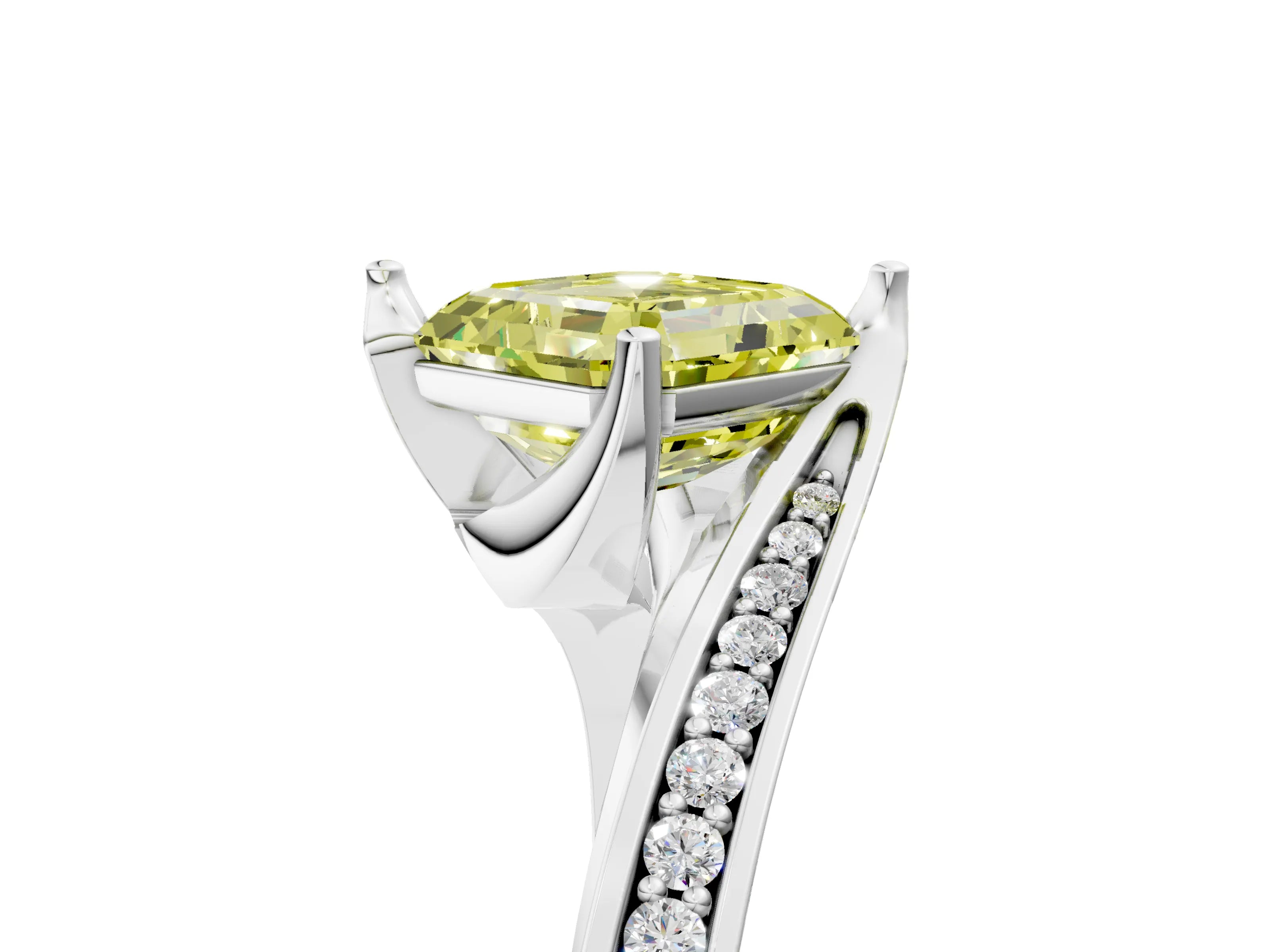 White gold Fancy Yellow Asscher Cut Solitaire Diamond Twist Band with Pavé Setting and Four-Prong Setting_17