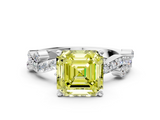 White gold Fancy Yellow Asscher  Cut Solitaire Diamond Twisted Band with Pave Setting_17