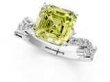 White gold Fancy Yellow Asscher  Cut Solitaire Diamond Twisted Band with Pave Setting_18