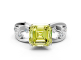 White gold Fancy Yellow Asscher  Cut Solitaire Diamond with Side Stones on Criss-Cross Band and Four-Prong Setting_17