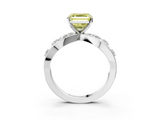 White gold Fancy Yellow Asscher  Cut Solitaire Diamond with Side Stones on Criss-Cross Band and Four-Prong Setting_20