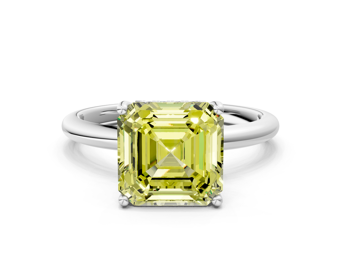 White gold Fancy Yellow Asscher  Cut Solitaire Engagement Ring with Four-Prong Setting and Classic Band_17