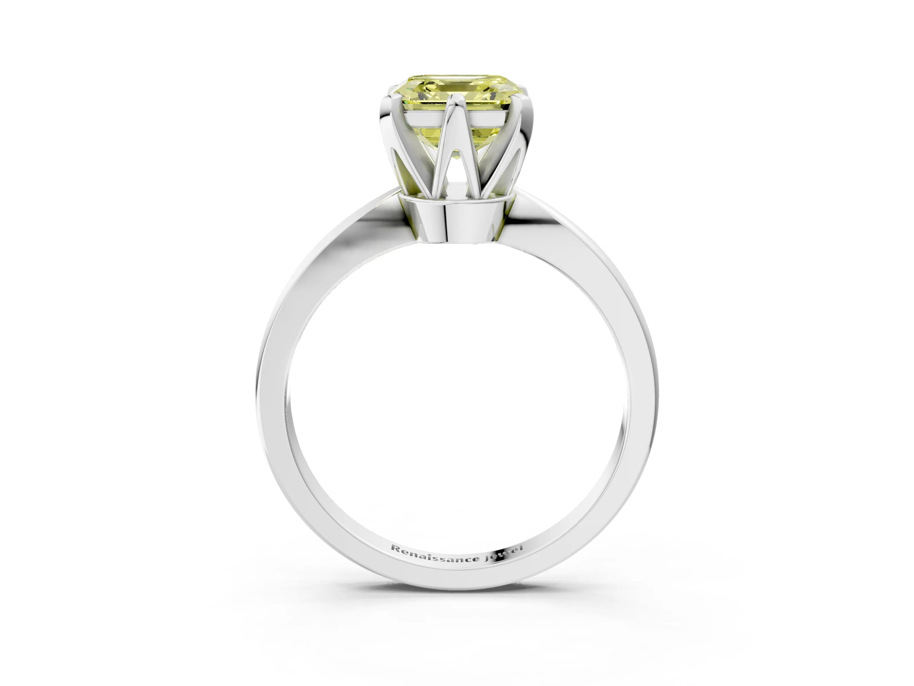 White gold Fancy Yellow Asscher Cut Solitaire Engagement Ring with Six-Prong Setting and Tapered Band_3