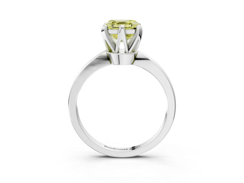 White gold Fancy Yellow Asscher Cut Solitaire Engagement Ring with Six-Prong Setting and Tapered Band_3